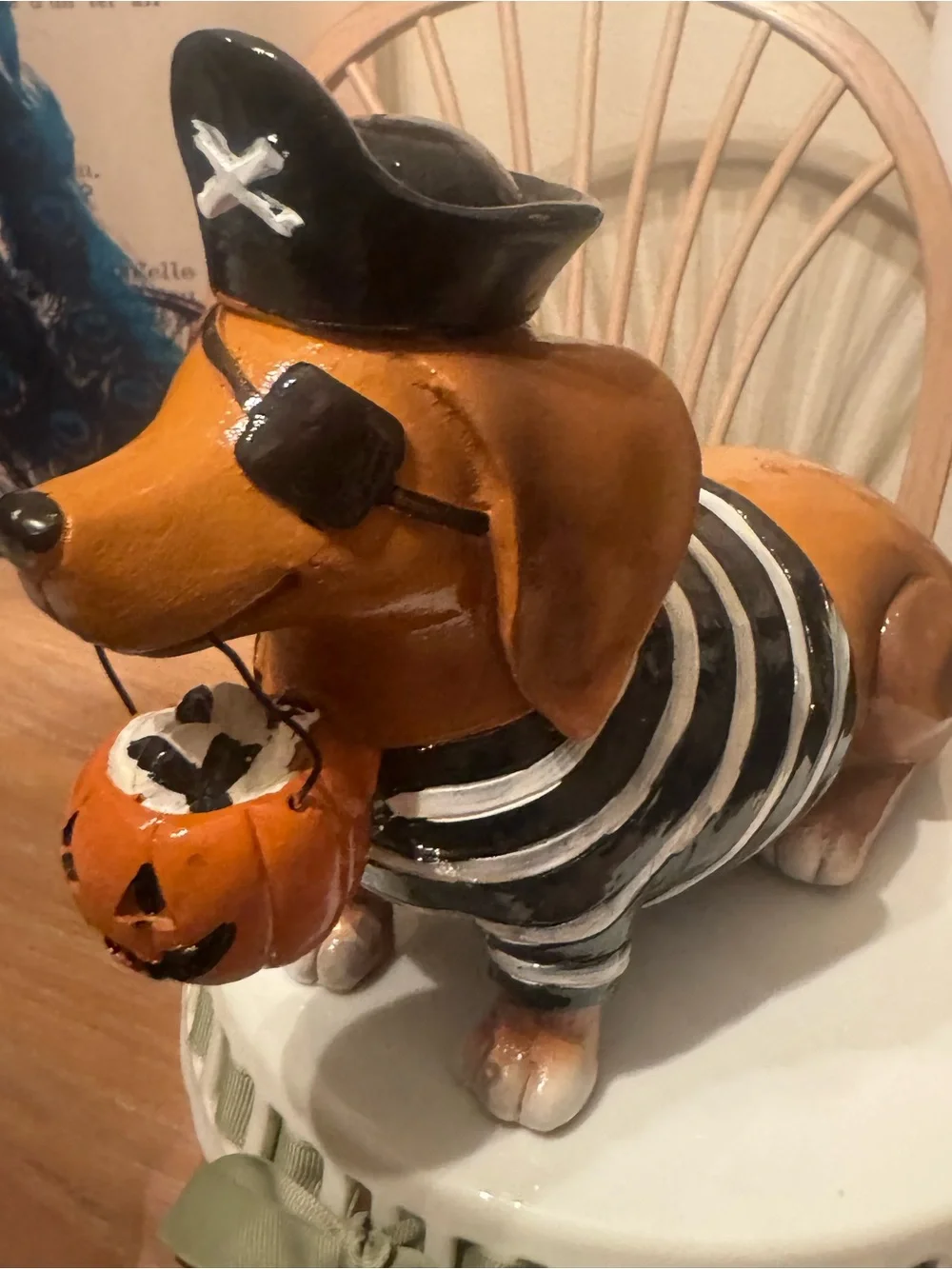 Halloween Dachshund Dog Figurine in Brown and Black - Festive Pet Decor